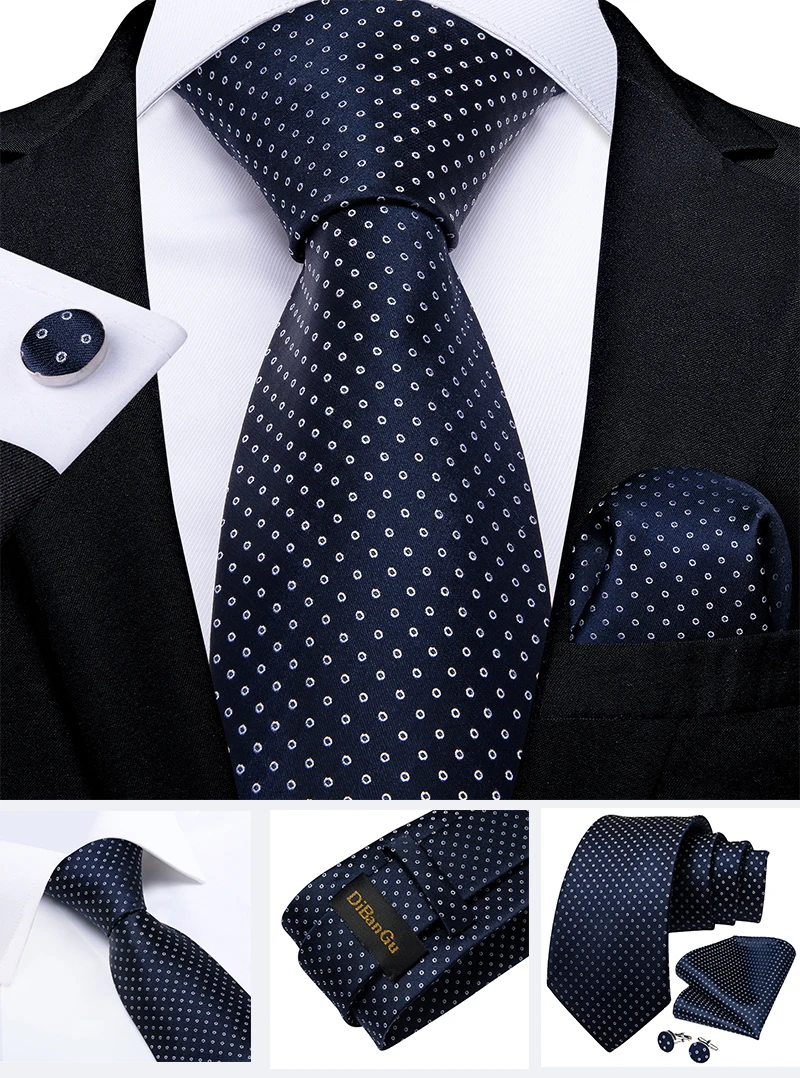 Klassische marineblaue Herrenkrawatte, gestreift, Paisley-Blumenmuster, Krawatten-Set mit Einstecktuch und Manschettenknöpfen, Business-Krawatten-Set, Geschenk für Männer – Detail 22