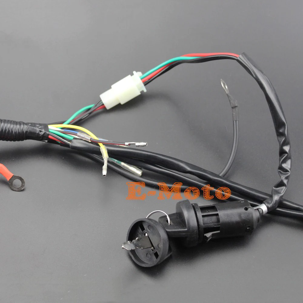 Full Wiring Harness Loom Solenoid Coil Regulator C7HSA Spark Plug 50cc 70cc 90cc 110cc 125cc Dirt Pit BIke Electric Start Engine