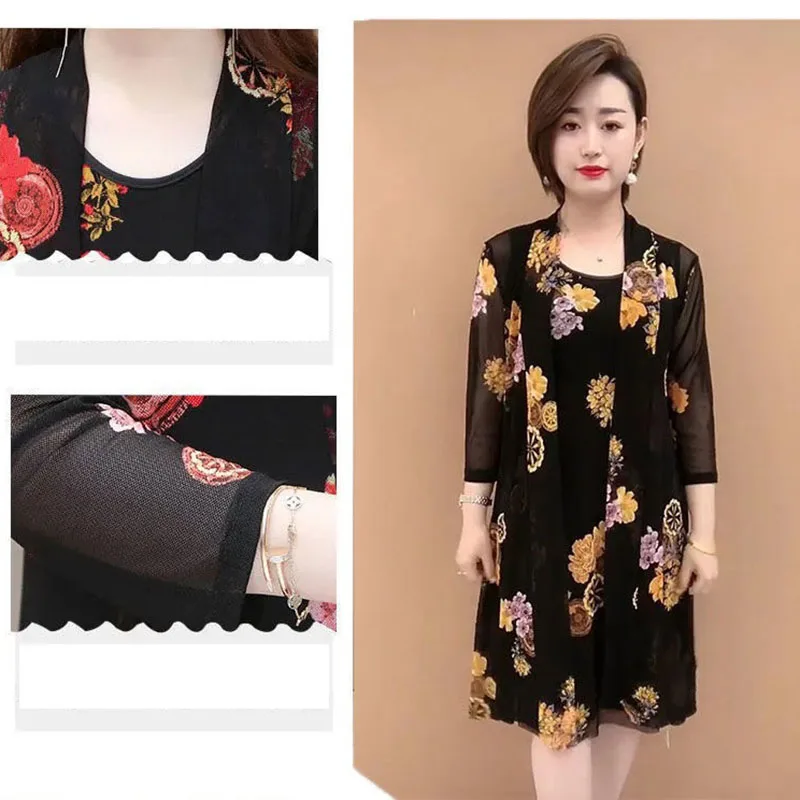 Middle-Aged Women Summer Two-Piece Dress 40-Year-Old 60 Middle-Aged Elderly Mothers Dress Western Style Noble Suit Skirt M423