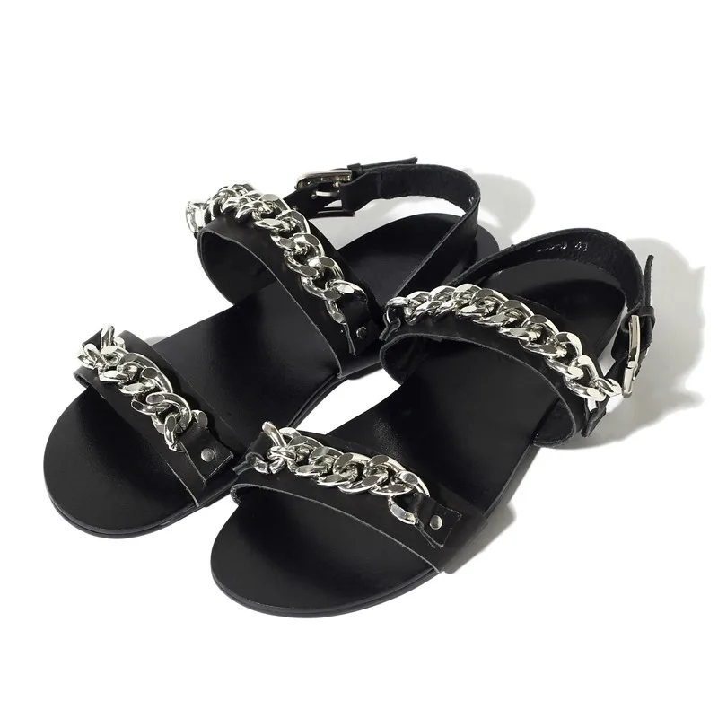 Summer New Men Rome Gladiator Sandals England Style Designer Chains Flat Sandals Outdoor Leisure Beach Shoes Male Breathable