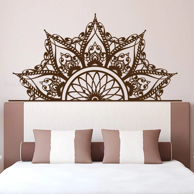 Art Half Mandala Flower Indian Wall Decal Vinyl Sticker For Bedroom Headboard Yoga Wall Decor Style Living Room Mural LL365