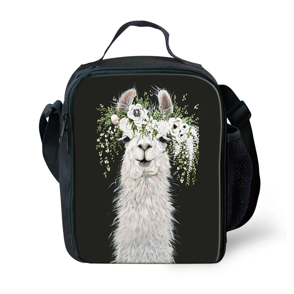 Cute Alpaca Pattern Lunch Bags for Girls Boys Fashion Portable Cooler Box Students Cartoon Pattern Tote Picnic Pouch