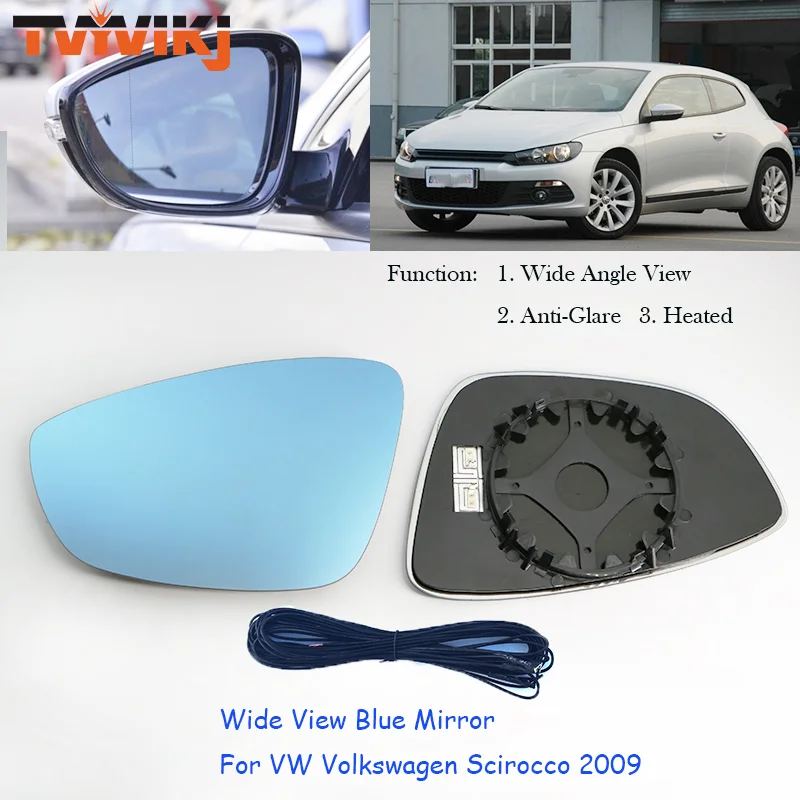 TVYVIKJ Side Rearview Mirror Blue Glass Lens For VW Scirocco 2009-2016 Wide Angle View anti glare side door mirror wing