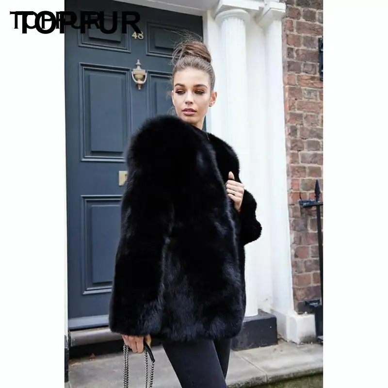 TOPFUR 2021 New Arrival Female Winter Coat Real Fur Coats Natural Fox Fur Outerwear Black Basic High Quality Top Fashion Jacket