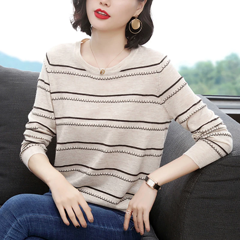 Jersey Mujer Invierno 2022 New Stripe Pullover Women Pink High Elastic Winter Fall Sweater Knitted Korean Style Pull Femme Hiver