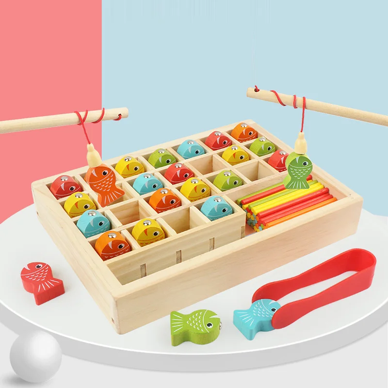 Montssori Wooden Box Funny Magnetic Fishing Toys Math Training Early Learning Educational Digital Addition Brain Development