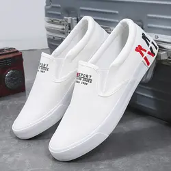 Zapatillas deportivas de lona para hombre, zapatos informales, mocasines cómodos, color blanco, 39-47 talla grande, primavera, 2024