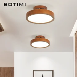 BOTIMI Japanese Natural Wood Ceiling Lights For Corridor Round Wooden Surface Mounted Bedroom Lighting Modern Store room Lamp