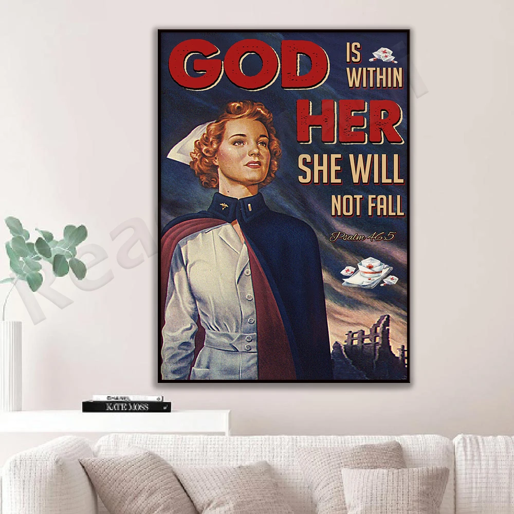 Infirmière infirmière Dieu est en elle, elle ne tombera pas Psaume 46 5 Affiche Mur Art Imprimer Maison Living Decor Poster