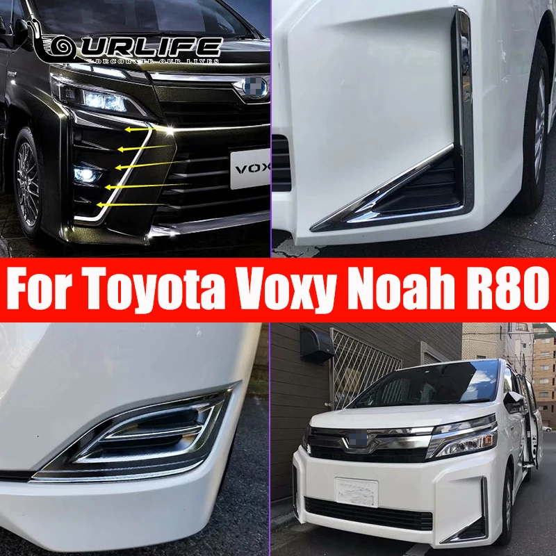 For Toyota Noah Voxy 80 Series 2018 2019 2020 2021 ABS Chrome Front Fog Light Lamps Cover Trims Foglight Strips Accessories