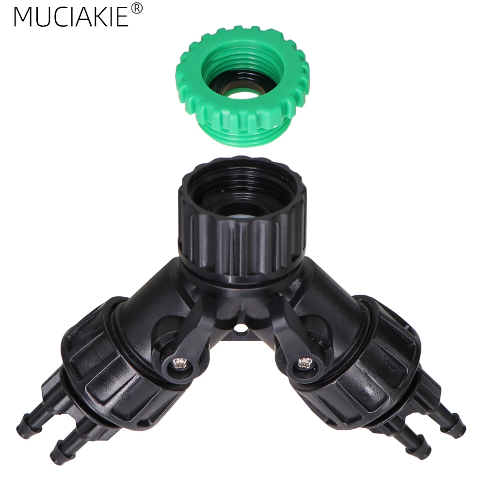 MUCIAKIE 1PC 1/2'' 3/4'' 2-IN-1 Female Thread to 1/4'' Barb 2-Ways 4-Ways Shut Off Connector Garden Watering Coupling Adaptors