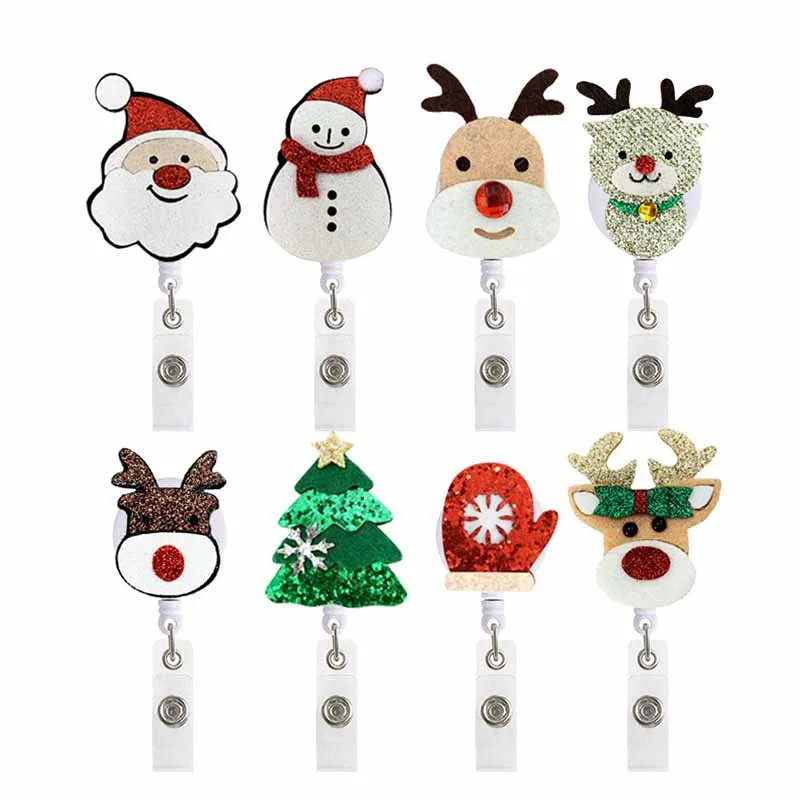 Felt Christmas Students Nurse Hospital Badge Reel Retractable ID Badge Holder With 360 Rotating Alligator Clip Name Holder