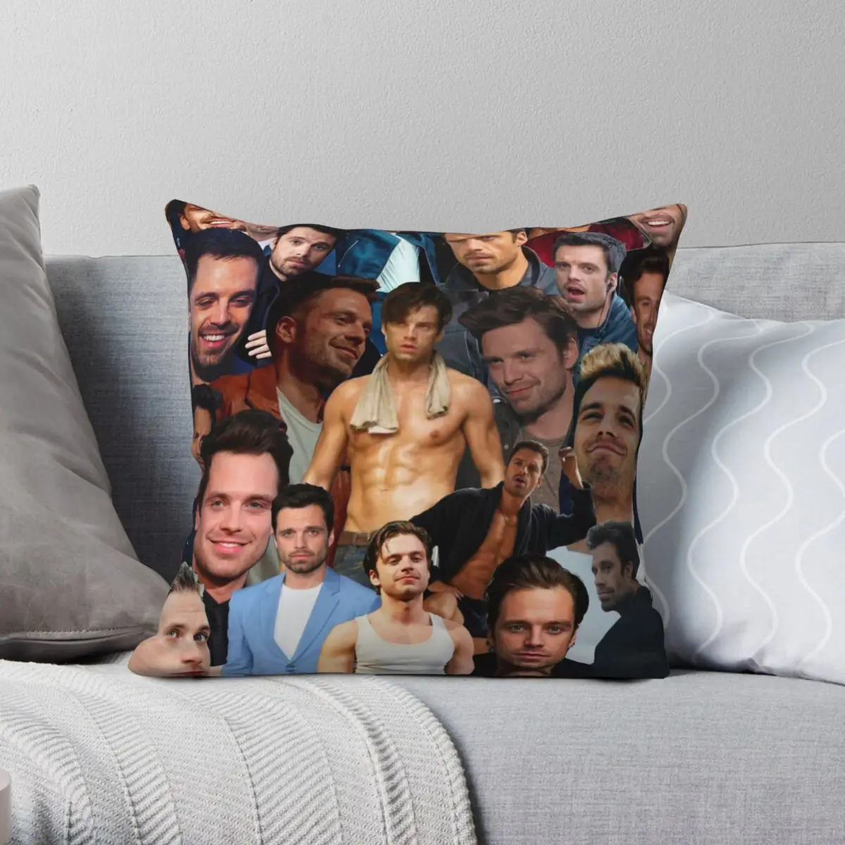 

Sebastian Stan Photo Collage Square Pillowcase Polyester Linen Velvet Zip Decorative Throw Pillow Case Room Cushion Cover