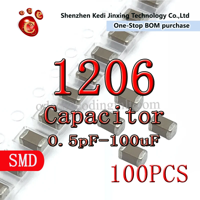 

100PCS 1206 Capacitor 100V 10pf-1uf 10pF 47pF 100pF 220pF 330pF 470pF 680pF 1nF 1.2nF 1.5nF 2.2nF 3.3nF 4.7nF 6.8nF 3212 metric