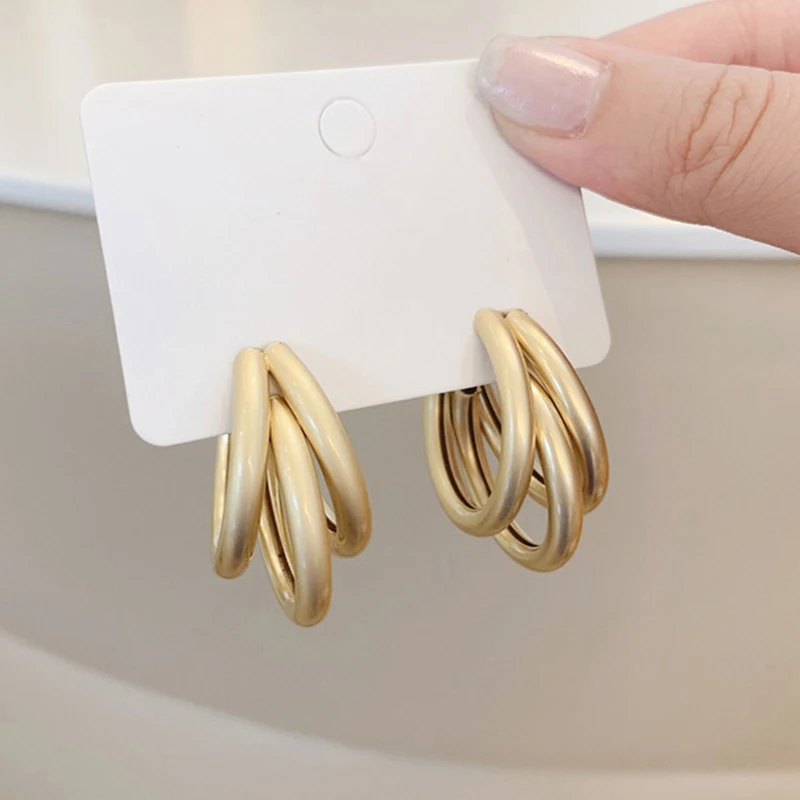BLIJERY Fashion Matte Gold Color Multilayer Hoop Earrings For Women Brincos Statement Earrings Hoops Punk Jewelry Gift