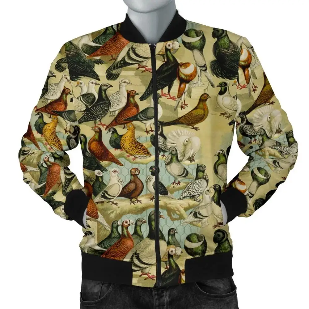 

Men's Bomber Jacket Animal pigeon/turtle/dinosaur 3D Printed Thick winter Long Sleeve pocket outwear Unisex Warm Zip Jacket