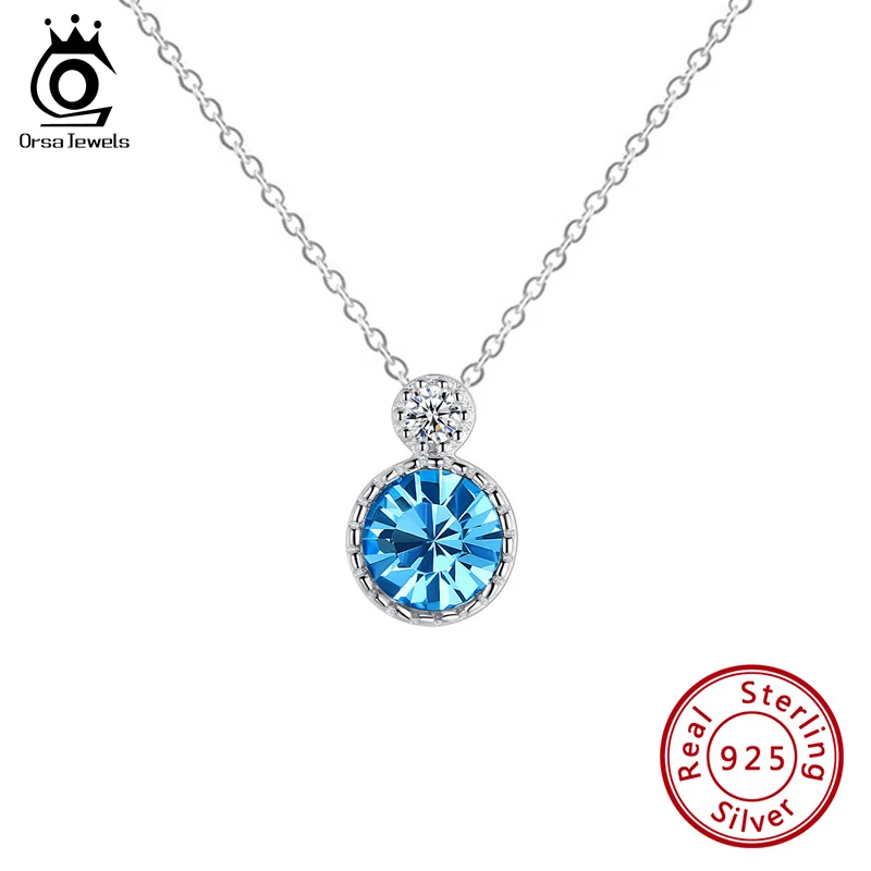 ORSA JEWELS Fashion Necklace for Women 4 Colors Famous Austrian Crystal Stone Anniversary Luxury Pendant Silver Jewelry SWN04