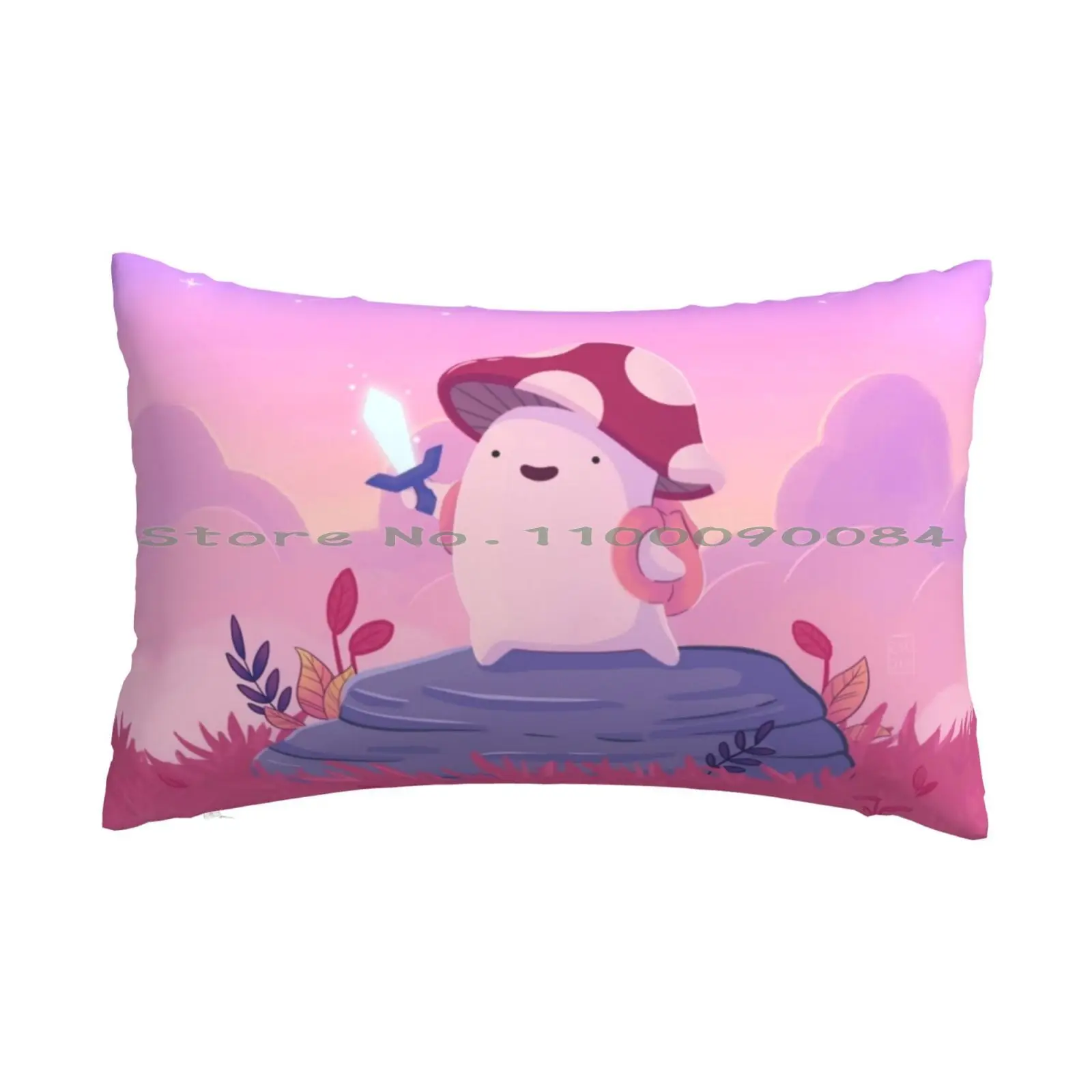 Legend Pillow Case 20x30 50*75 Sofa Bedroom Cute Mochi Creature Plant Mushroom Sword Backpack Adventure Hero Mushy Pink Purple