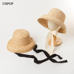 USPOP Women sun hats parent-child raffia straw hats lace-up beach hats two size