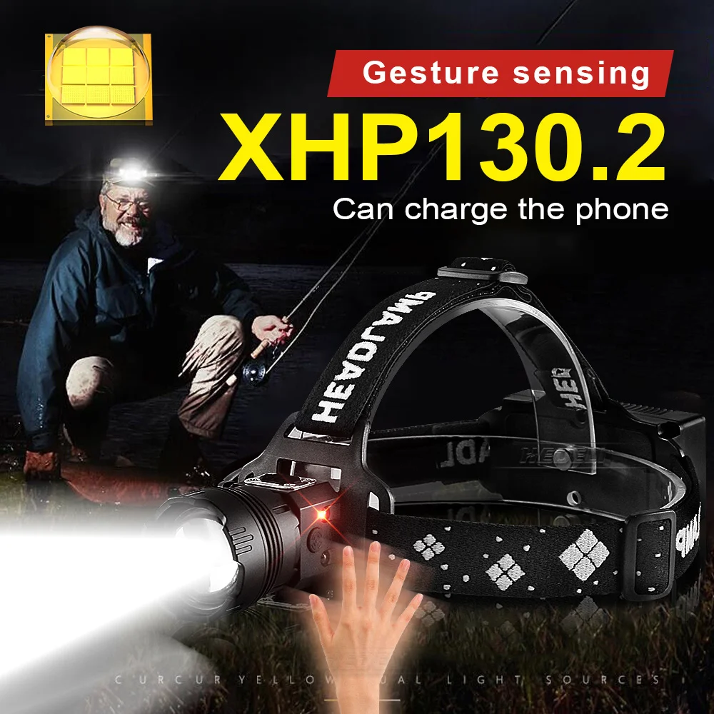 Extra bright XHP160 XHP130 Powerful head Flashlight 18650 Led headlamp USB head lamp rechargeable LED headlight fishing lantern