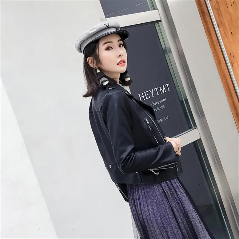 2020 New Autumn Women Pu Leather Jacket Woman Zipper Short Coat Female Black Punk Bomber Faux Leather Outwear spring  Blazer