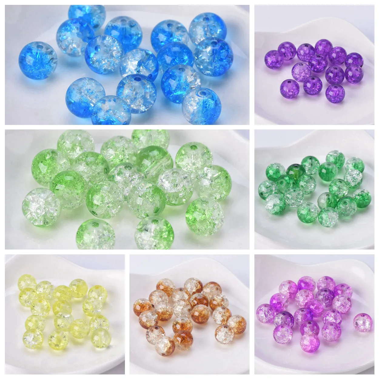 Round Crackle Crystal Glass 4mm 6mm 8mm 10mm Loose Cracked Beads Wholesale Lot for Jewelry Making DIY Crafts Findings