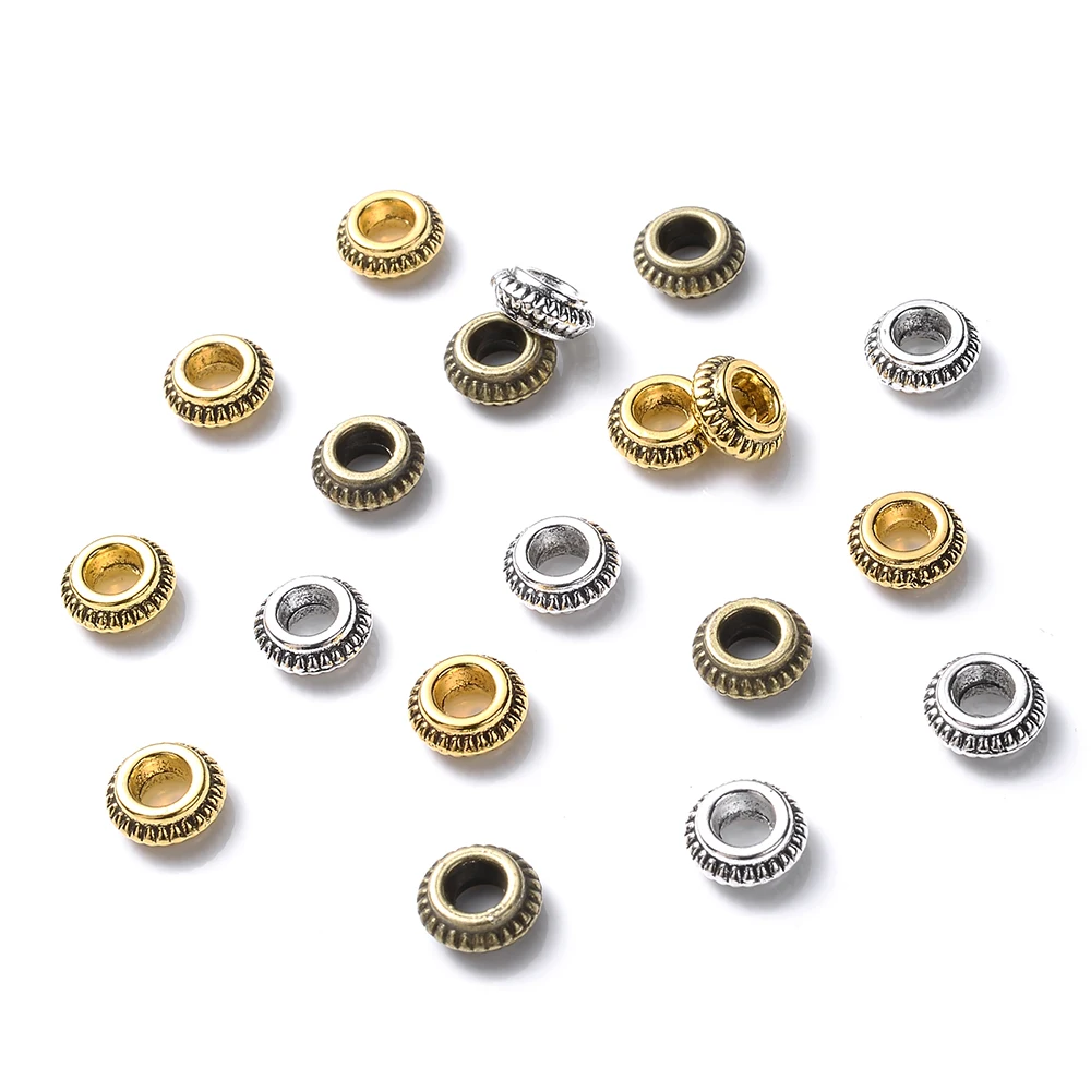 30pcs 3x7mm Vintage Wheel Spacer Beads Antique Gold Color Big Hole Beads For DIY Bracelet Necklace Earring Making Jewelry