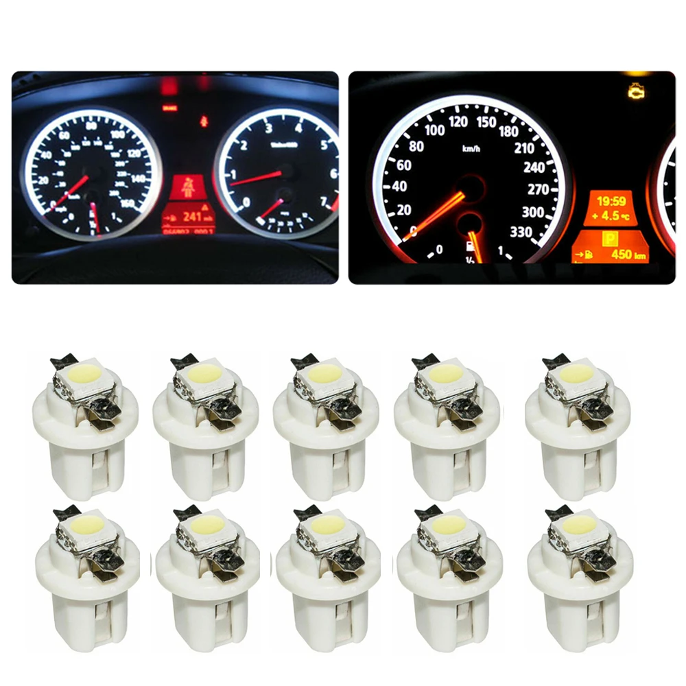 10Pcs T5 B8.5D 5050 SMD White Car Auto Vehicle Dashboard Instrument LED Light Bulb Lamp Creative Interior Decoration Accessories