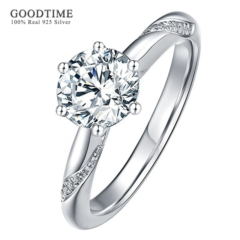 Luxury Pure 100% 925 Sterling Silver Ring Fashion Zircon Engagement Band Jewelry Anniversary Gift For Women Girl