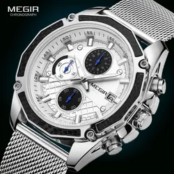 MEGIR Men's Watches 2020 Luxury Fashion Chronograph Quartz Watch for Man Mesh Strap Casual Army Sport Waterproof Wrist Watches