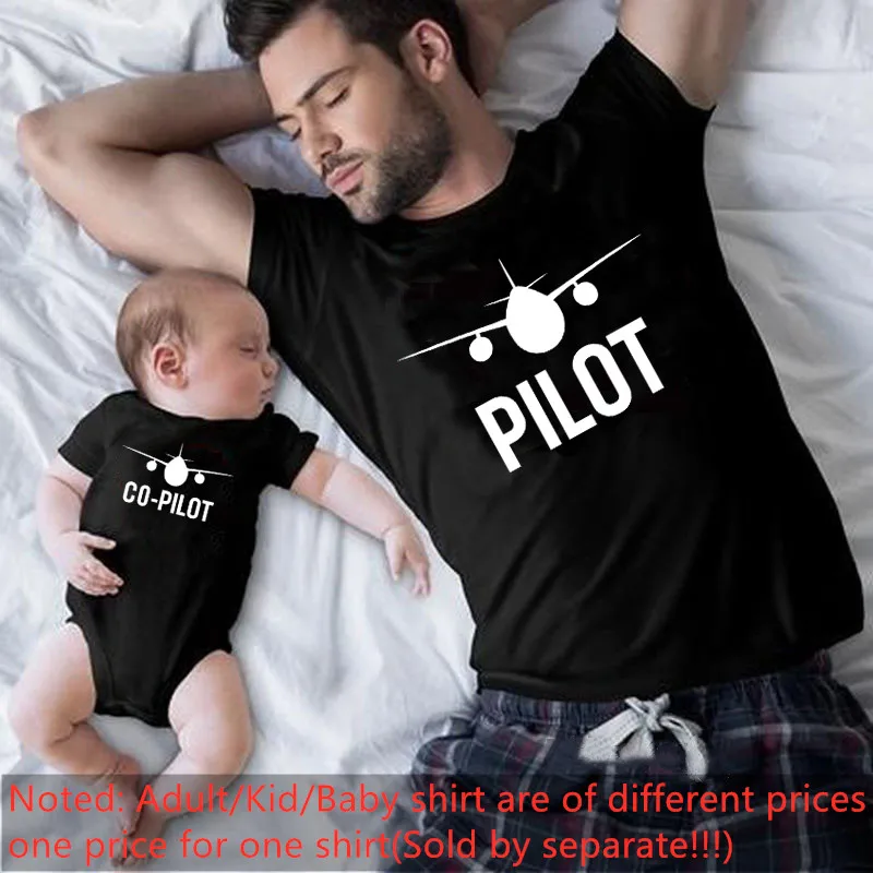 Funny Pilot/Co-pilot Family Matching Clothes Father and Son Matching Shirts Dad and Son Family Look Tshirts Baby Clothes Gift