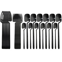 24pcs Black Cutlery Set Spoon Fork Knife Tableware Set Kitchen Decor Dinnerware Sets Ice Cream Desserts Soup Coffee Use