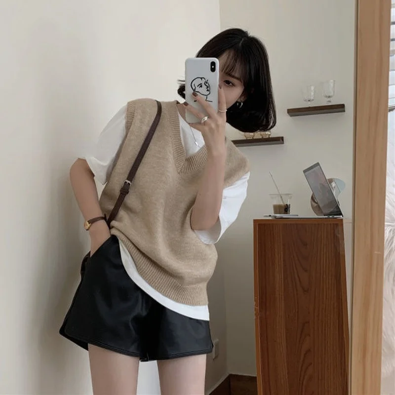 Sweaters Vest Women 6 Colors Korean Style Lovely Girls Students Knitted Simple Leisure All-match Streetwear Female Preppy Y2k