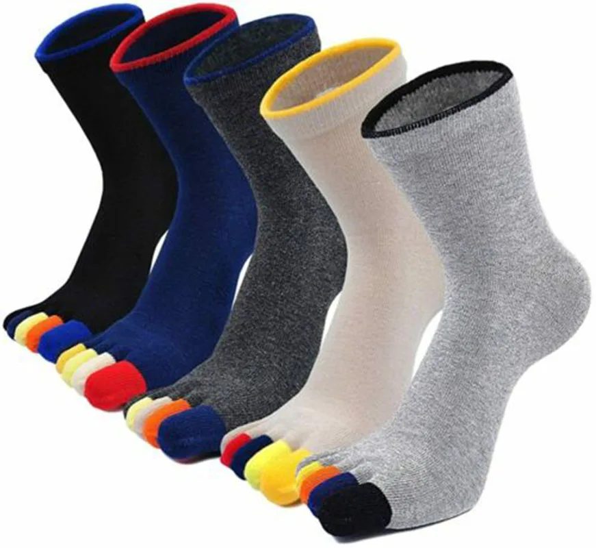 5 Pairs Casual Mans Five Finger Socks Solid Breathable Cotton Business Colorful Toes Deodorant Split Toe Socks Male Fashions