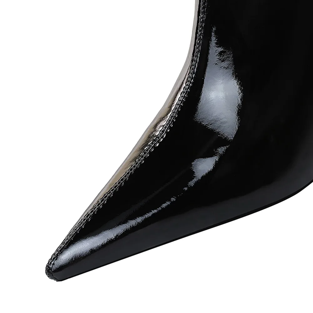 BIGTREE Shoes Stiletto Pointed Toe ANKLE Boots Black Patent Leather Sexy Thin High Heel Boots Winter Boots Pole Dancing view 4