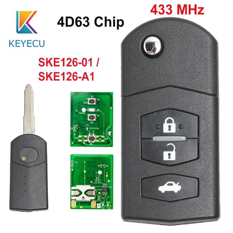 KEYECU 3-przyciskowy pilot zdalnego sterowania 433MHz 4D63 Chip SKE126-01 SKE126-A1 do Mazda 2 3 5 6 MX5 RX8 2007 2008 2009