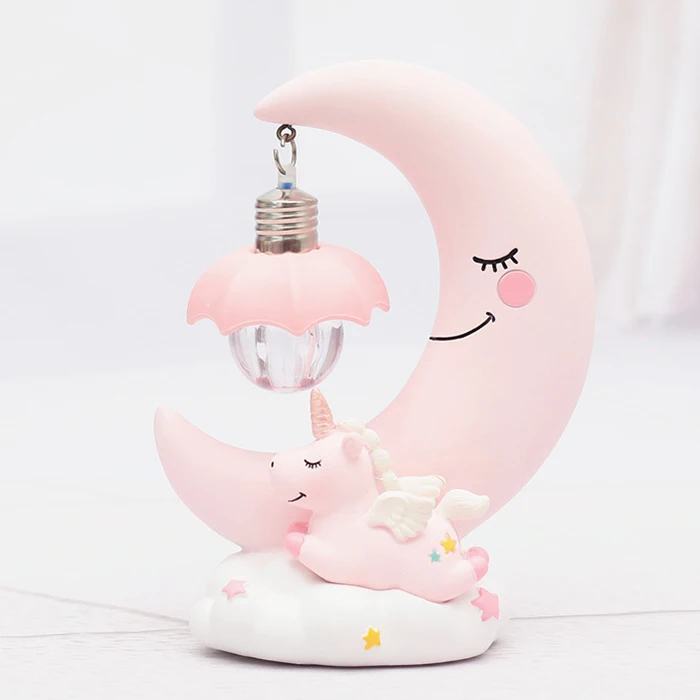 LED Night Light Resin Moon Unicorn Cartoon Baby Lamp Romantic Bedroom Decor for Children Kid Girl Toy Children\'s Gift Cute Light