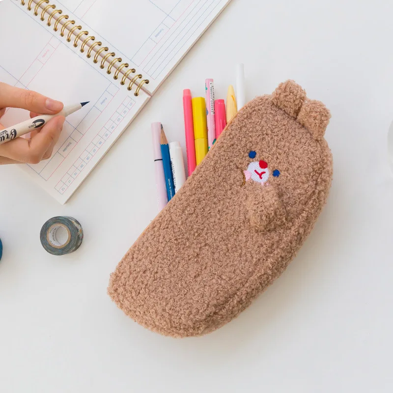 Cute Cat School Pencil Case Kawaii Bear Pencilcase for Girls Boys Pen Box Plush Big Cartridge Rabbit Penal Bag Stationery Kit