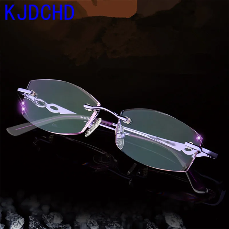 High Definition Ladies Luxury Anti-Blue Light Reading Glasses Frameless Rhinestone Diamond Cut High Quality Reading Glasses