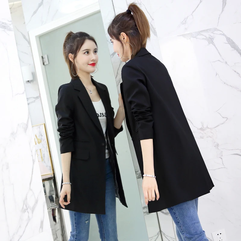 Spring Autumn Fashion Casual Women Suit Jacket Green Black Single Button Long Sleeve Lady Coat Slim Elegant Blazers And Jackets