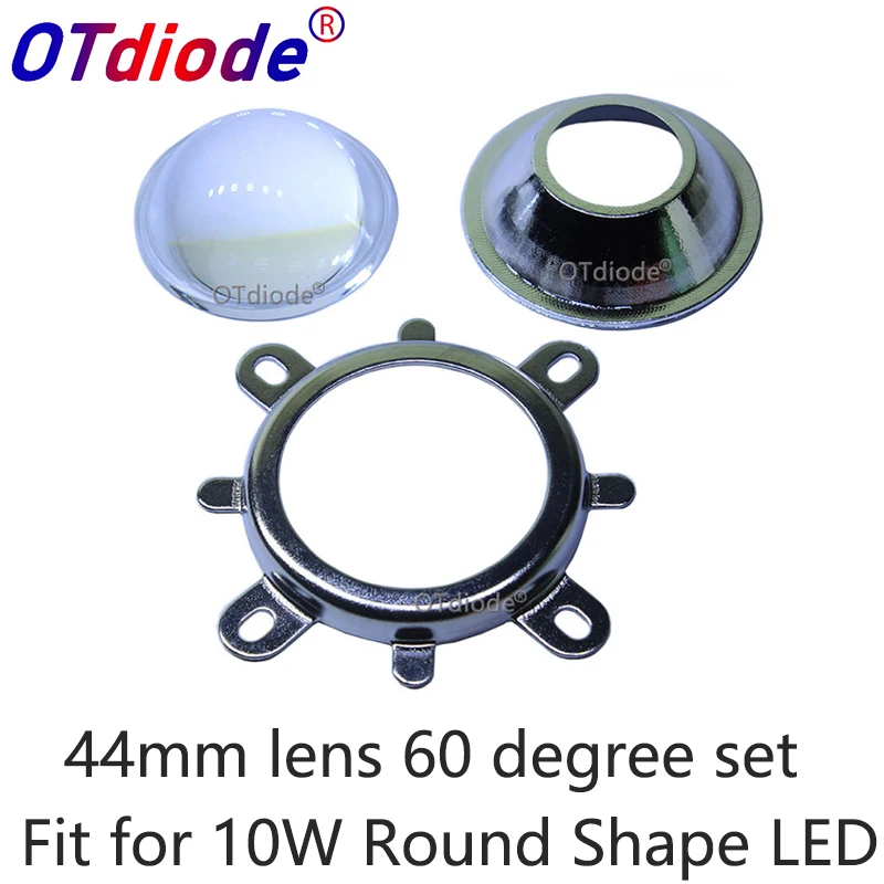 1Set 44mm Glass LED Lens 60 Degree + 50mm Round Hole Reflector Collimator + Fixed Bracket for 10W Round Shape High Power COB LED