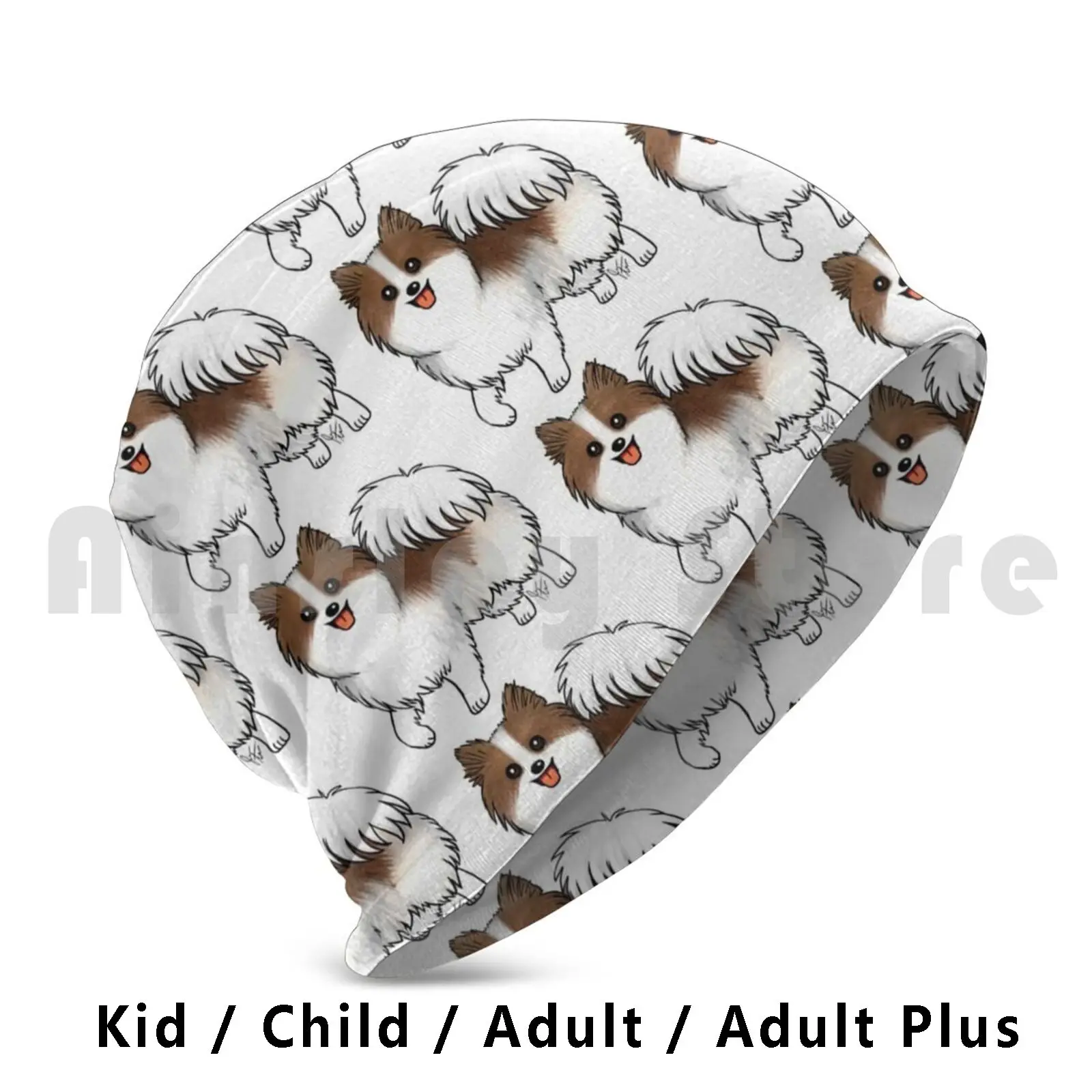 Gorros blancos y marrones de Pomerania, gorro de punto, Hip Hop, perro, juguete de Pomerania