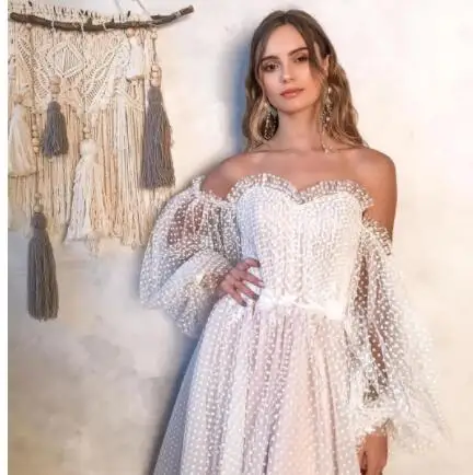 Smileven – robe De mariée style Boho, manches bouffantes, dos nu, épaules dénudées, 2021