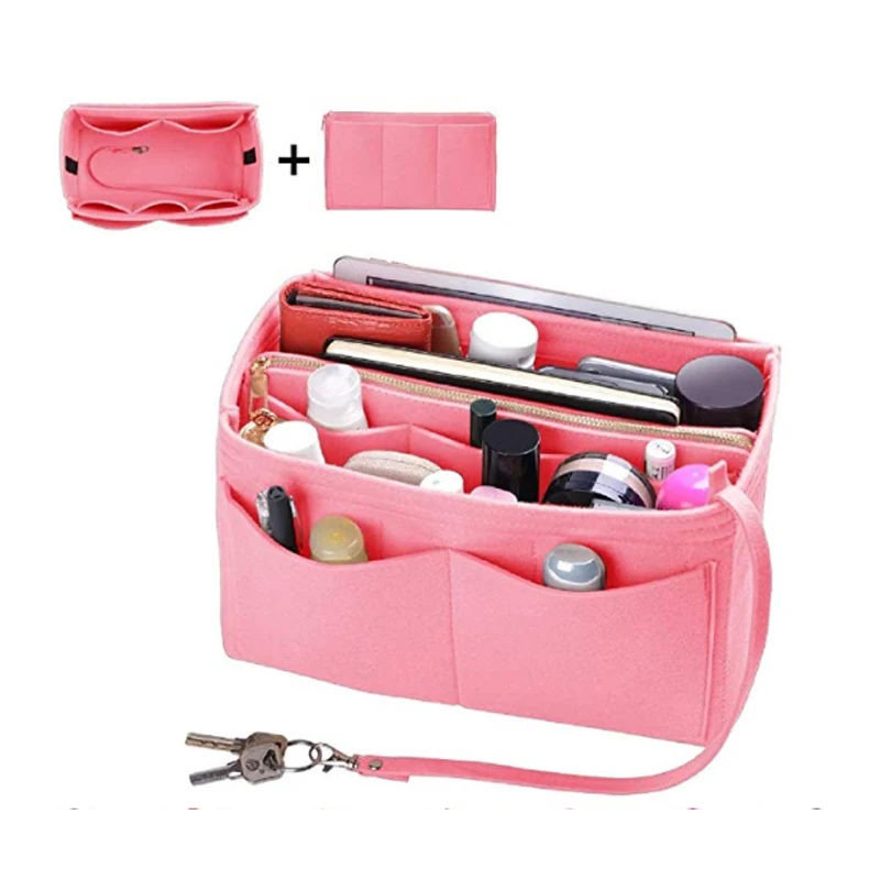 Cosmetic Bags with zipper,Make up Organizer Insert Bag For Handbag,Travel Portable Felt Bag Inner Purse Fits in Speedy Neverfull