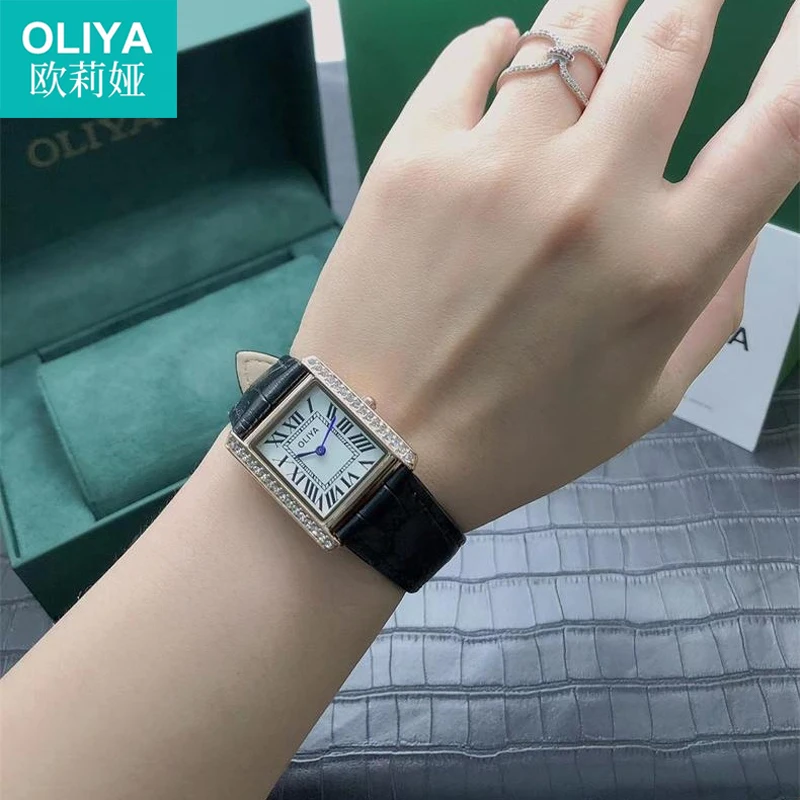 OLIYA tank series light luxury mother, girlfriend gift diamond-studded ladies gift waterproof quartz belt watch