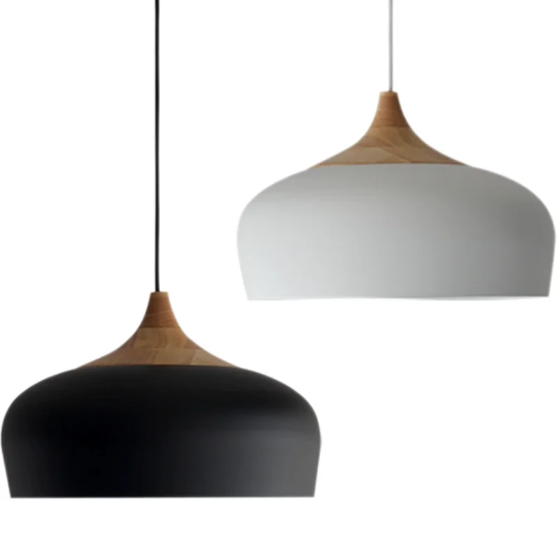 

Modern pendant light Oak Wood lamp E27 socket wood lampholder Hanging light white black Optionally 300mm / 350mm