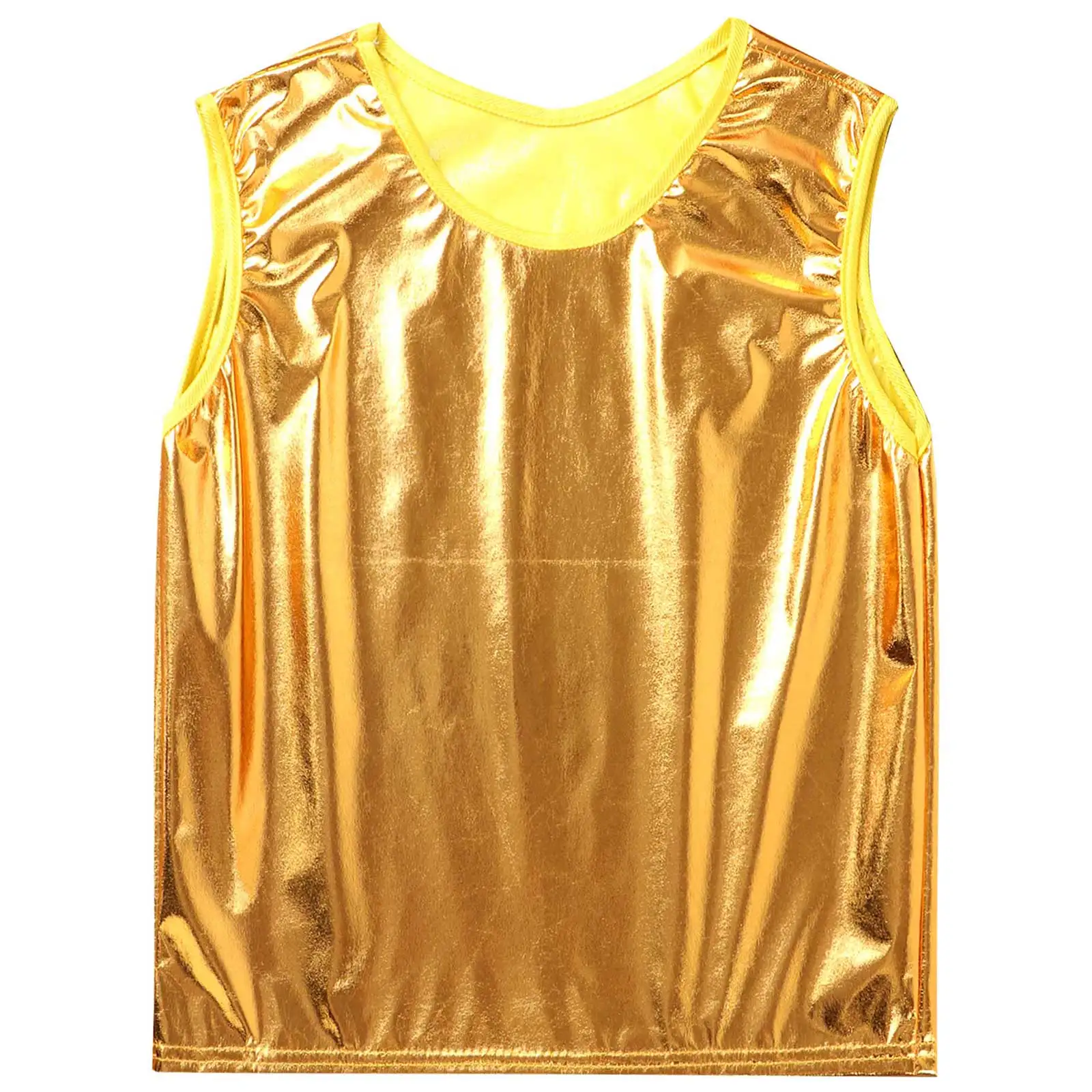 Kids Girls Boys Shiny Metallic Vest Tank Top Children Sleeveless Loose Tanks Tops for Jazz Hip Hop Dance Performance Costumes