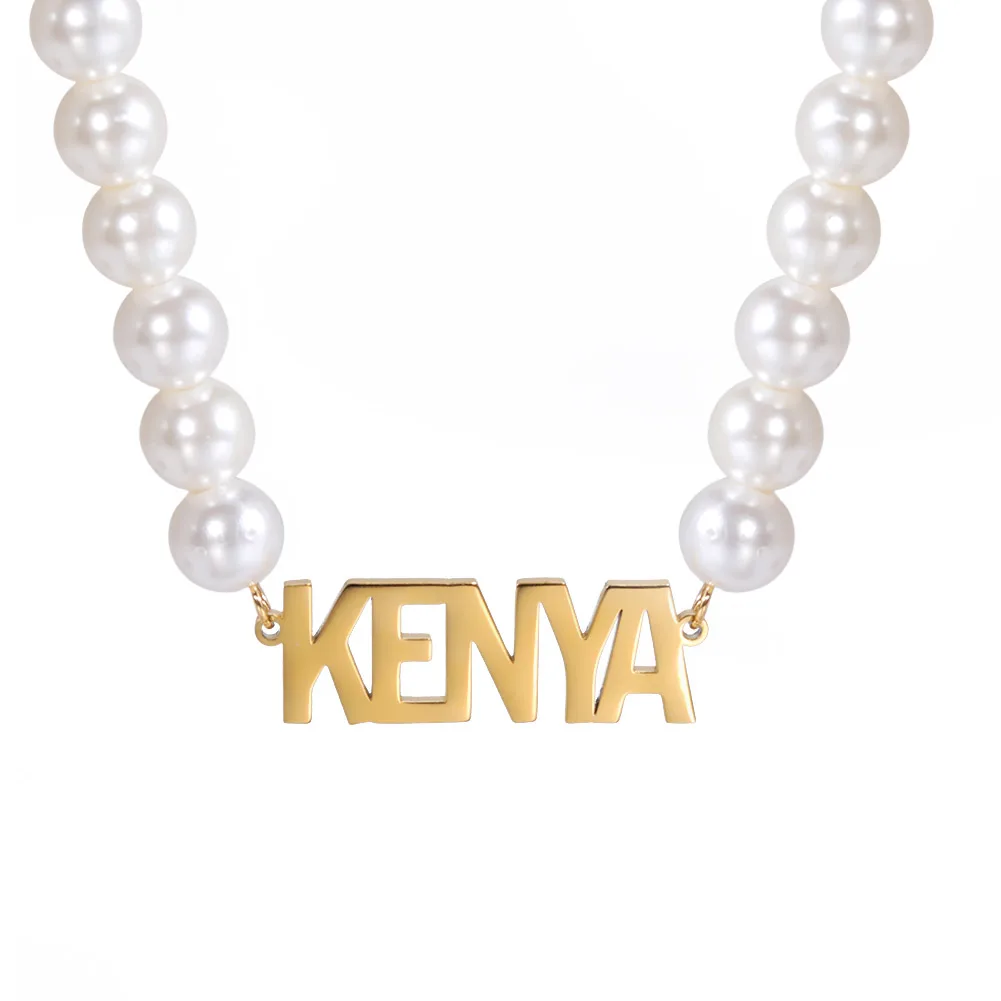 Sipuris Perlen-Halsketten mit individuellem Namen, Edelstahl, personalisierte Namenshalsketten, goldener Choker für Damen, Schmuck, Hochzeitsgeschenke – Detail 11