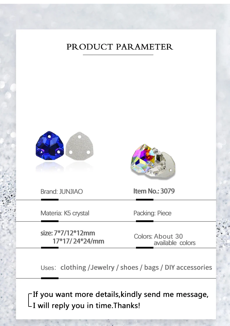 Crystal Rhinestones Fat Triangle All Color Sew On Stones Glass High Quality Flatback Sewing Rhinestone For Clothes Dress Shoes