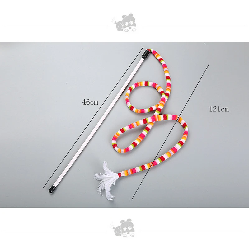 New Pet Cat Kitten Toy Rainbow Teaser Wand Feather Rod Cat Interactive Chaser Wand